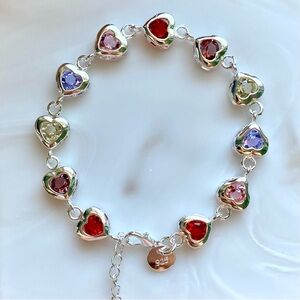 Sterling Silver Multicolor Heart Charm Bracelet